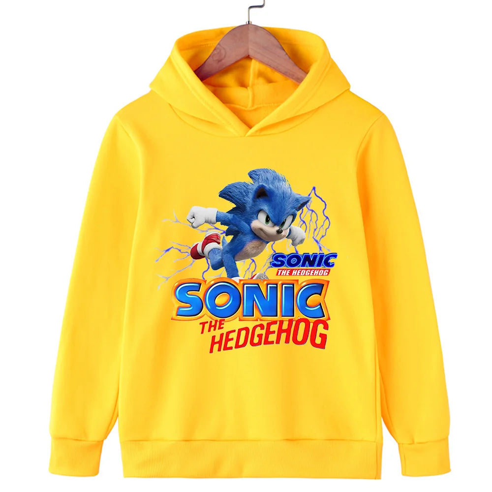 Sonic Lightning Dynamic Printed Kids' Hoodie, Let Children Wear Energetic Game-Inspired Playful Fashion Sense