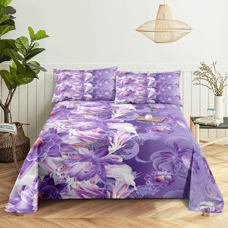 Purple Bedding Set Bed Sheet Linens Pillow Case Queen King Size Lanvender Butteryfly for Bedroom Soft Twin Full Single Double