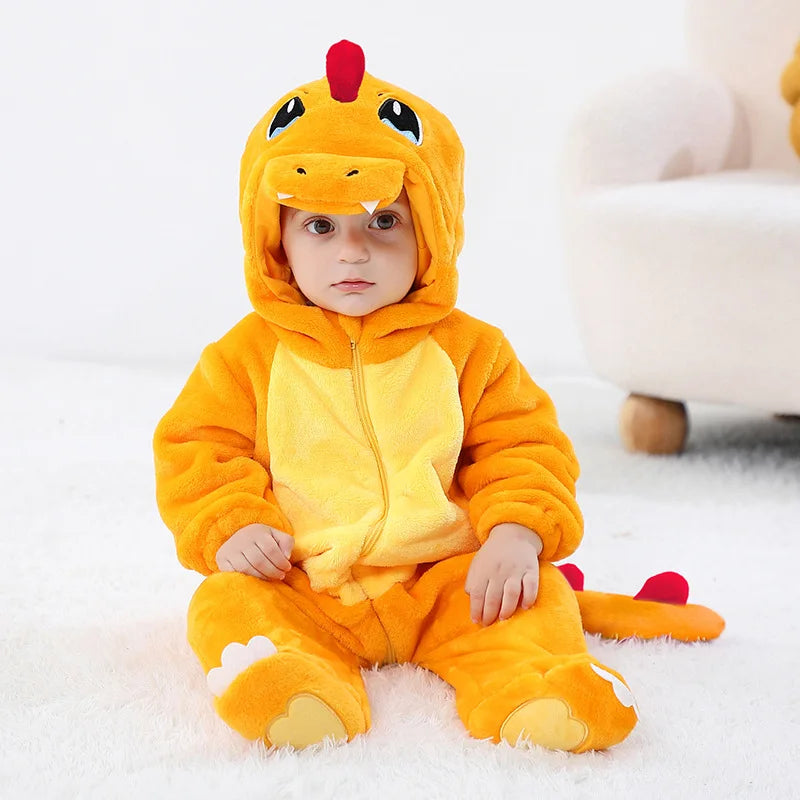 Halloween Kigurumis Fiery Dragon Baby Clothes Romper  Bodysuit Infant Boy Girl Jumpsuit Winter Cosplay Costume Onesie Christmas