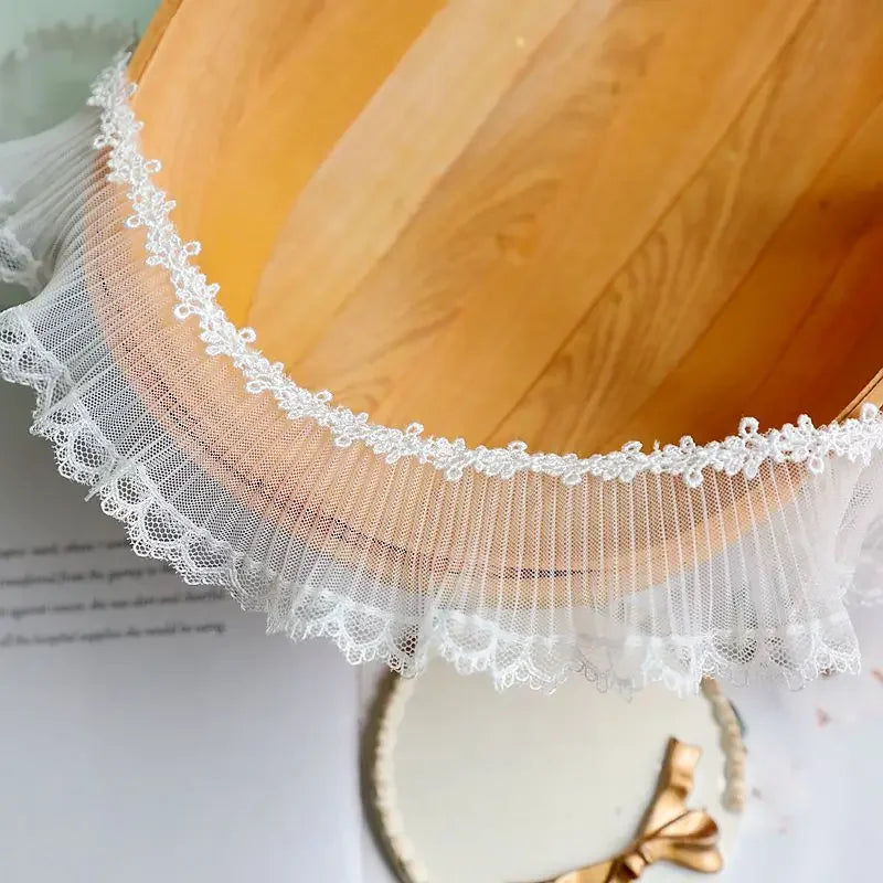 Off White Lace Ribbon Accessories Handmade DIY Extended Clothes Pleated Sewing Decorative Fabric Skirt Hem Fabric Lace Trim 1Yds