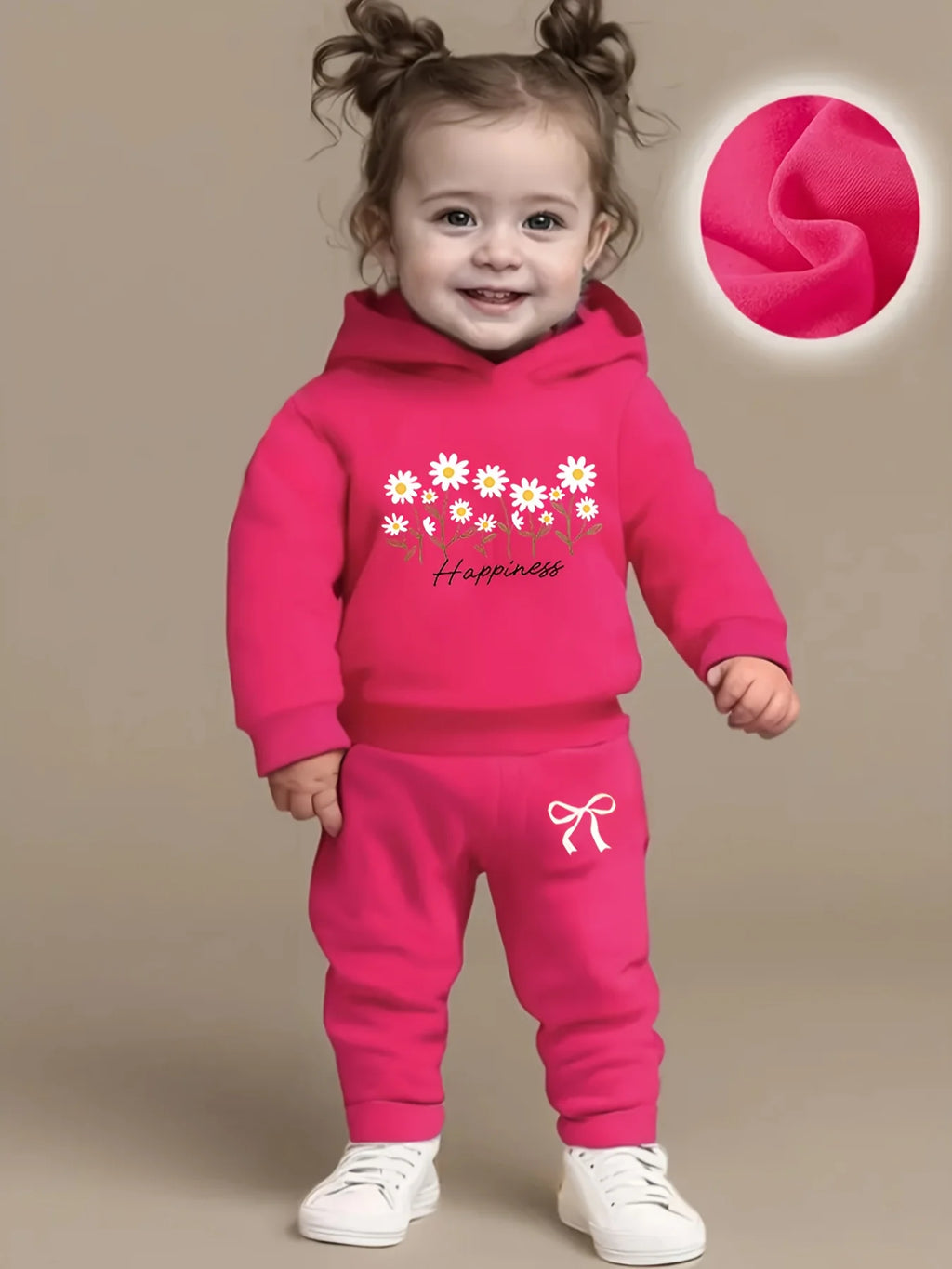 Adorable Baby Girl Print Fleece Sweatshirt And Fashionable Sporty Trousers Set for Autumn Winter Outdoor Activities Newborn Gift