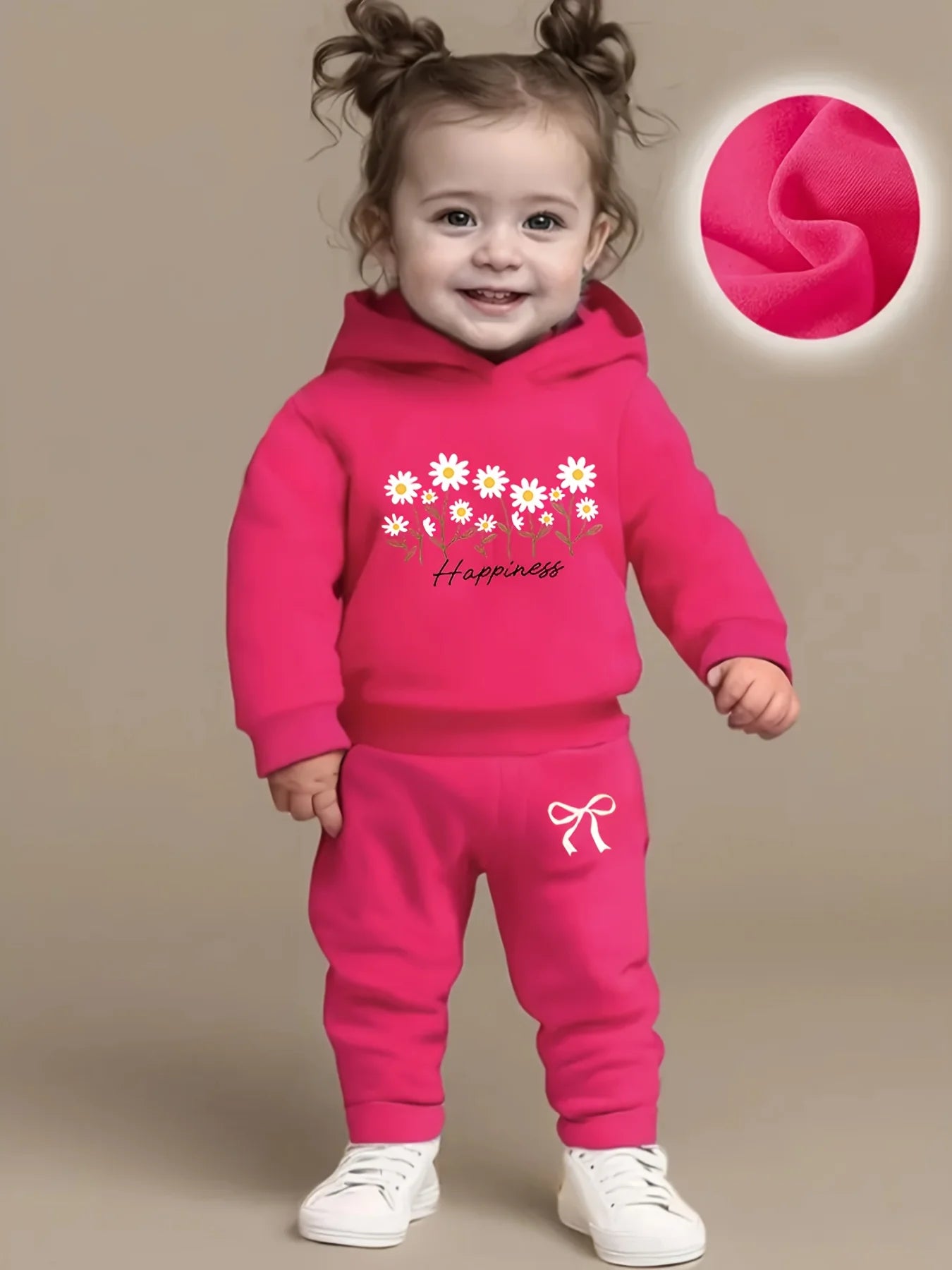 Adorable Baby Girl Print Fleece Sweatshirt And Fashionable Sporty Trousers Set for Autumn Winter Outdoor Activities Newborn Gift