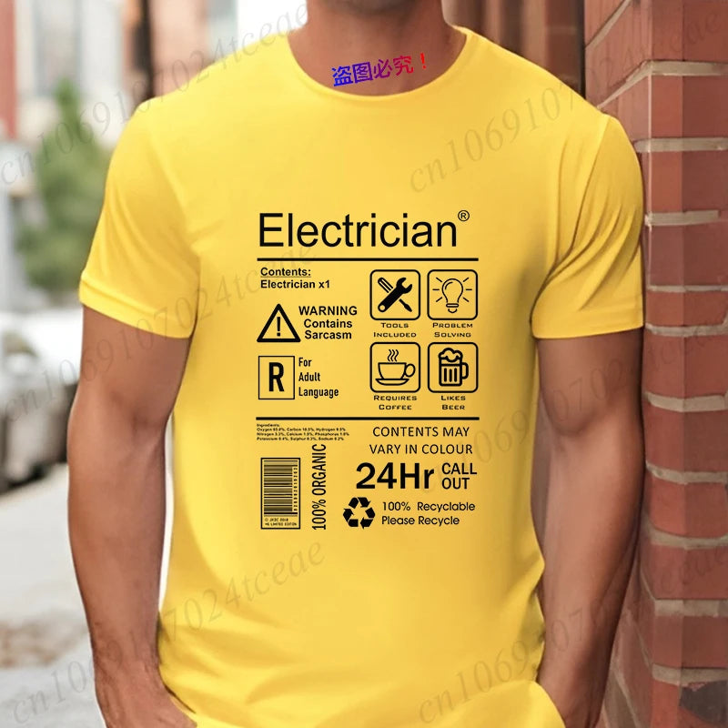 Electrical Engineer Design Tops Fashion Summer Men O-Neck Tees Shirt Funny Electrician Package Care Instructions Print T-shirts