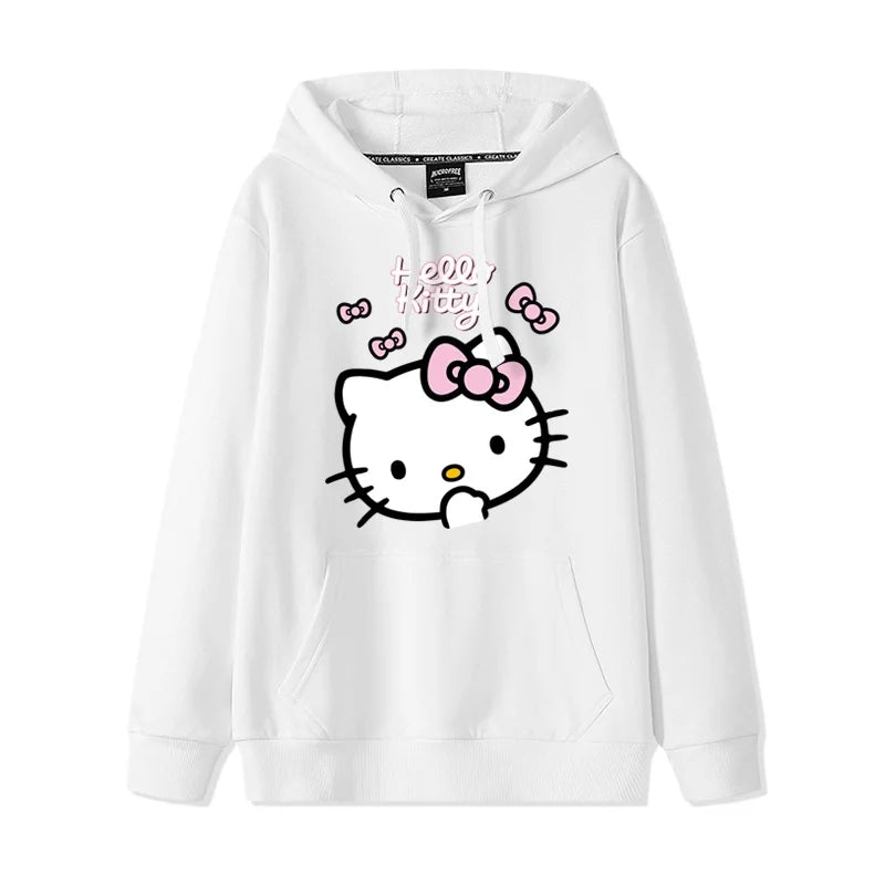 Casual Fashion Versatile Hoodie Girls' Campus Outfit TopsCartoon Print Cute Kitty Loose Hooded Girl's Friend Dress Couple Dress