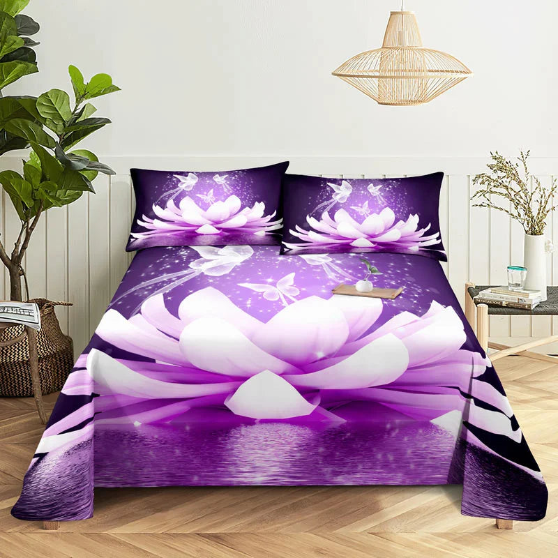 Purple Bedding Set Bed Sheet Linens Pillow Case Queen King Size Lanvender Butteryfly for Bedroom Soft Twin Full Single Double