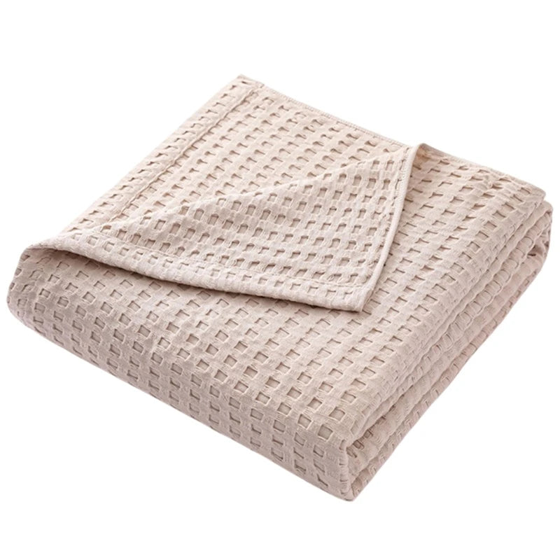 Light Waffles Pique Cotton Blanket 150x200cm Cooling Cotton Waffles, Cooling Sleep Blanket Summer Bed Throw Accessory