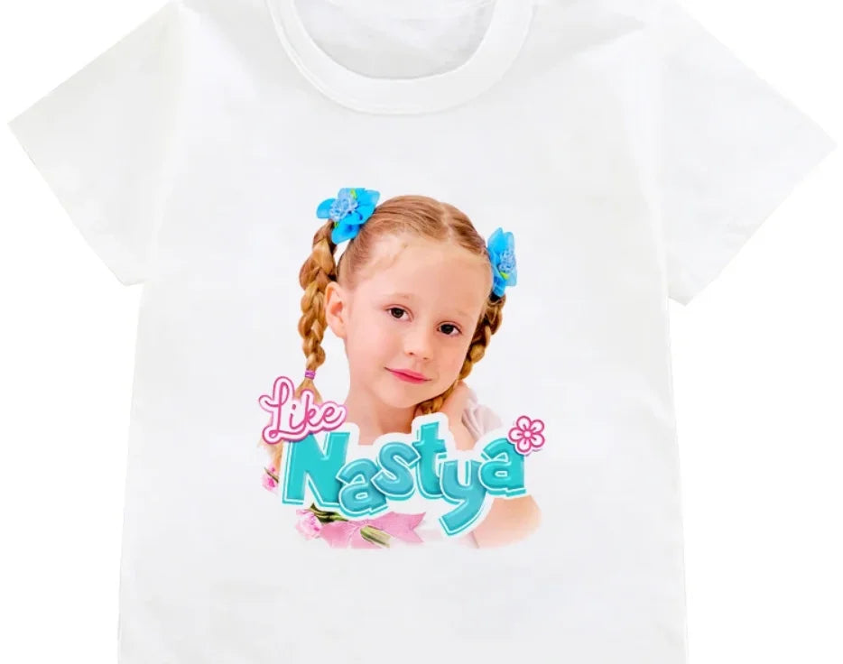 Novelty Design Girls T-Shirts Funny Nastya Cartoon Print Girls Clothes Summer Kids  Fashion Baby Tshirt Tops