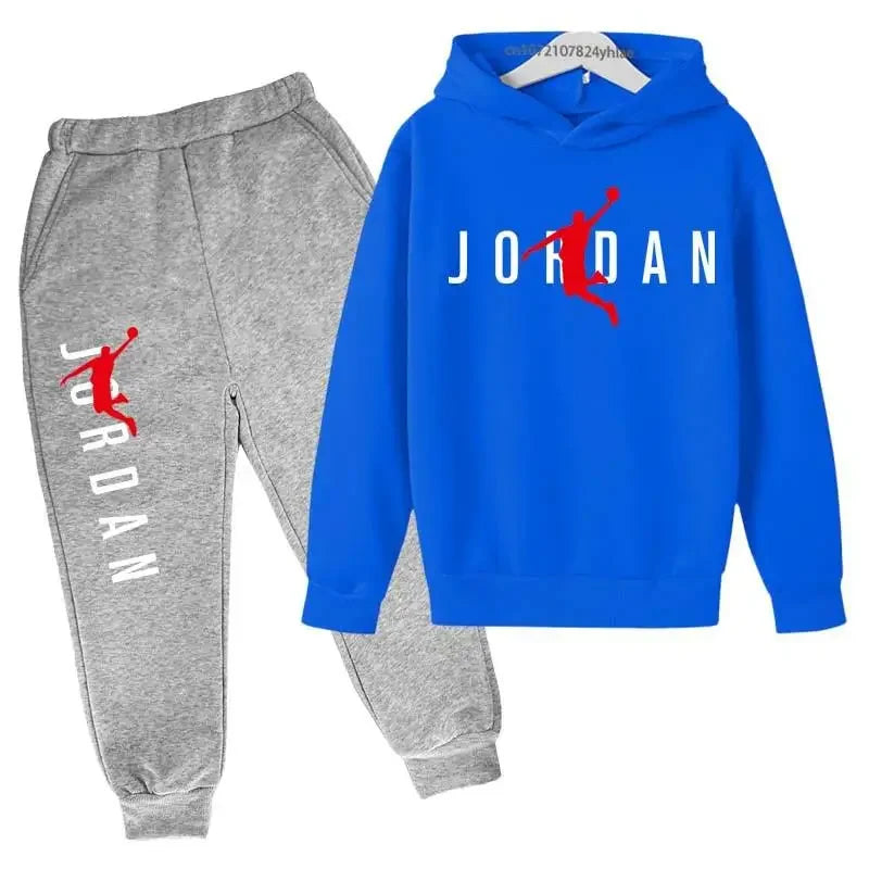 Simple Letter Print Sweatshirt Autumn Hoodie + Pants Sportswear 3-13 Years Old Boys and Girls Street Wear Hooded Suit