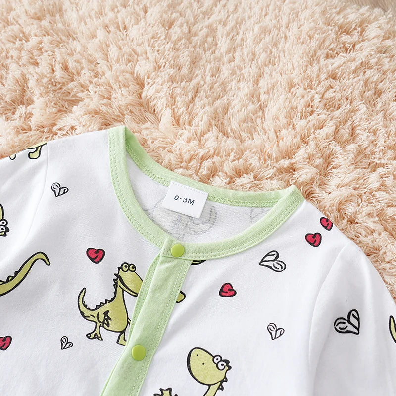 Spring and fall cotton long-sleeved baby clothing green Cartoon dinosaur print 0-18 months baby one-piece  newborn romper