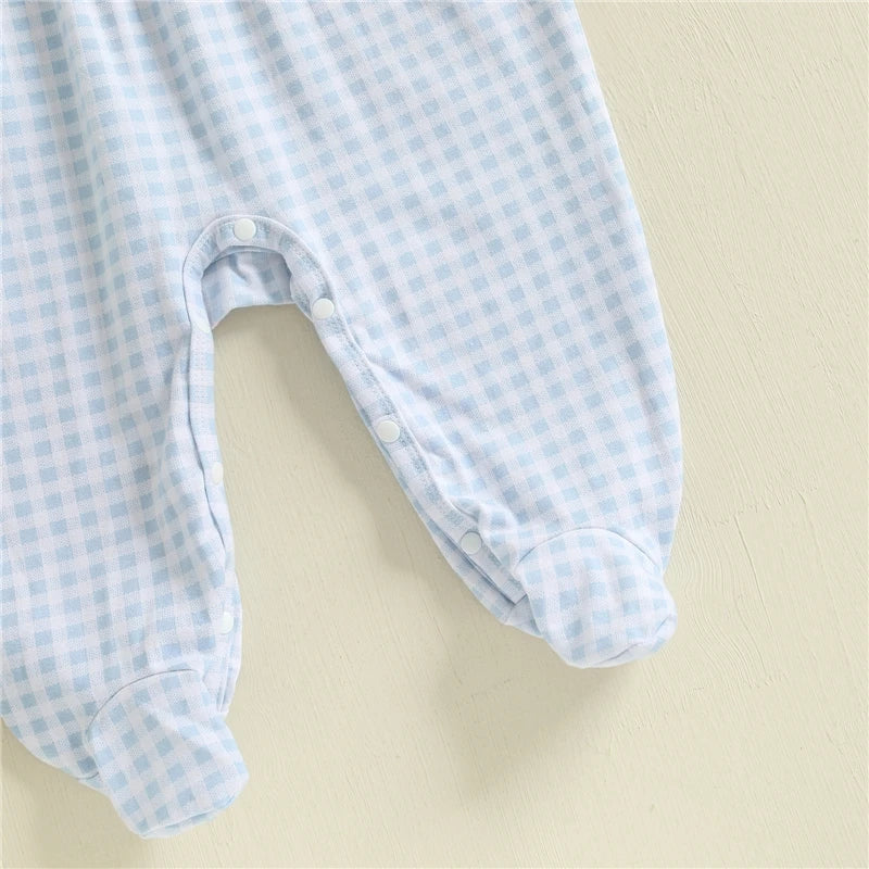 Baby Clothes Baby Girls Boys Halloween Romper Pumpkin Embroidery Plaid Doll Collar Long Sleeve Footie Jumpsuit for Fall