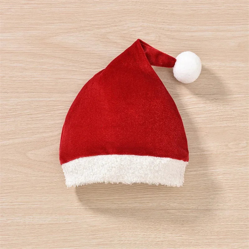 0-18 Months Baby Girls Christmas Velvet Romper Dress Terry Trim Long Sleeve Jumpsuit Santa Hat Adorable Fall Outfits