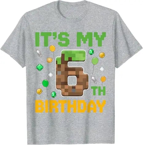 Birthday-Boy It's My 6th Birthday Gamer Pixel Number Six T-Shirt Fashion Sons Nephew Grandson B-day Gift Video Game Saying Tee