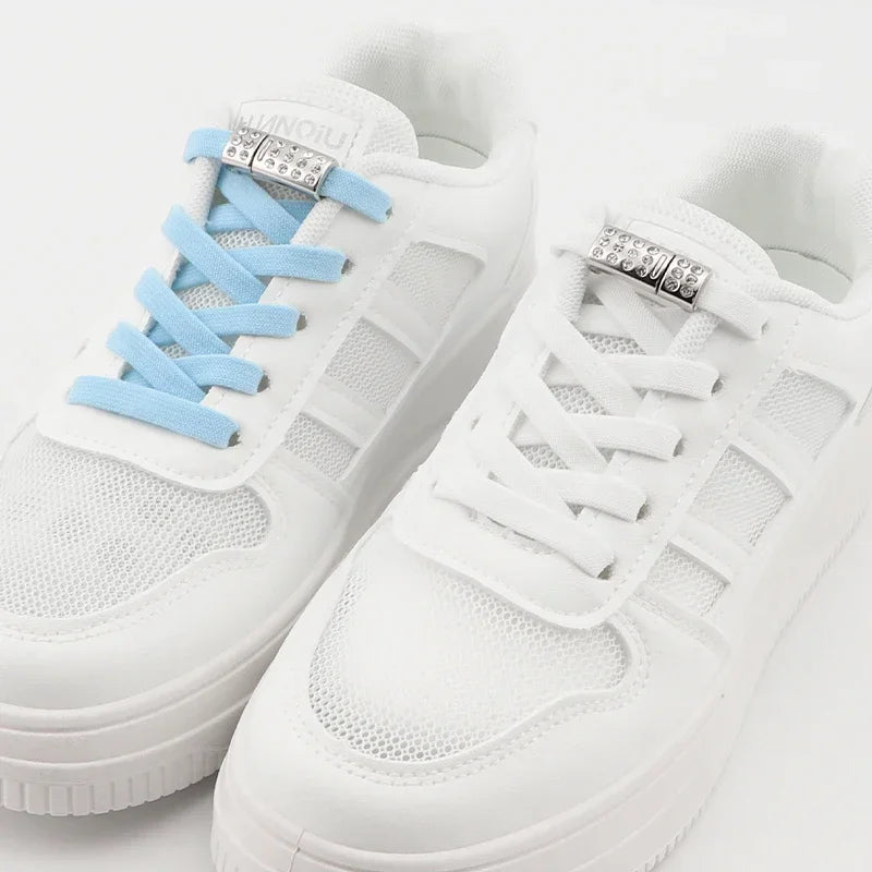 Magnetic Shoe Laces Without Ties Elastic Shoelaces For Sneakers  Diamond Metal Lock Convenient Lazy Shoes Lace Unisex 1Pair