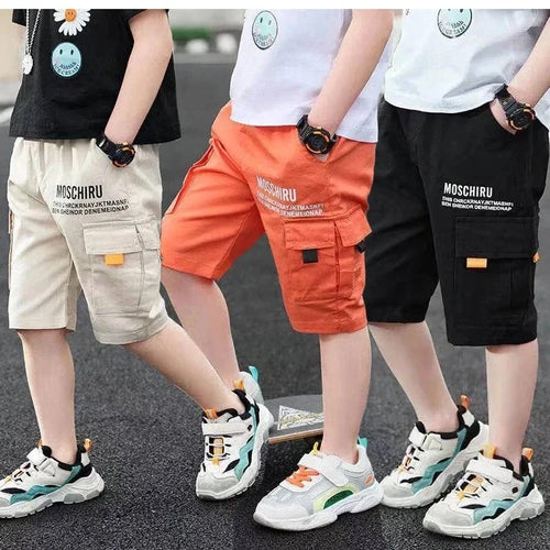 3 Color New Summer Teenage Boys Pants Casual Letter Short Trousers For Kids 4-14 Years Children Comfortable Pants