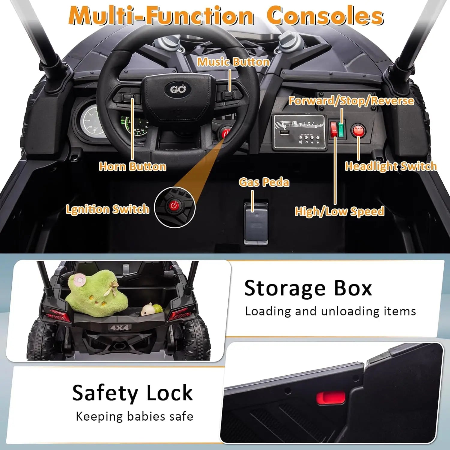 24V Ride on Cars for Kids,Kids Electric Vehicles UTV with Remote Control, Safety Belt, Horn,Music, and Lights, 3 Speeds