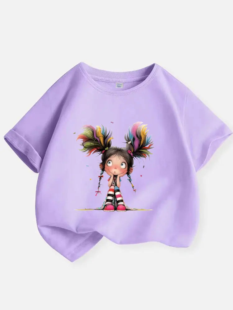 Thinking Girl T-shirt for Girls Cotton Kids TShirt Cartoon Children Casual Clothes Teen Baby Girl Casual Y2K Tops 6 8 10 12 Year