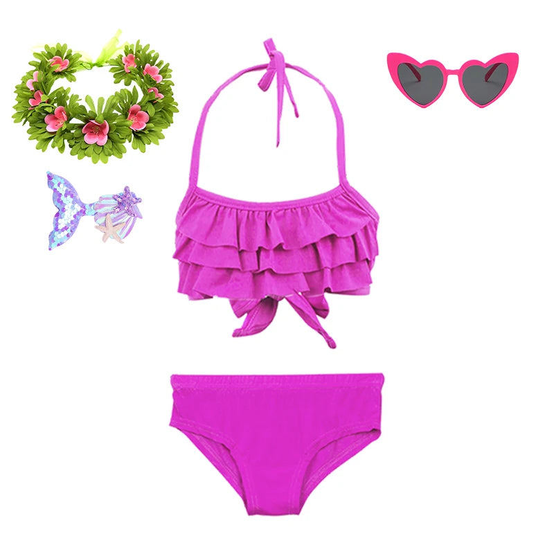 2Pcs/Set Fashion Girls Sling Bikini Summer Holiday Kids Swimsuit Children's Beach Vacation Beachwear Ruffle Style Split Swimwear