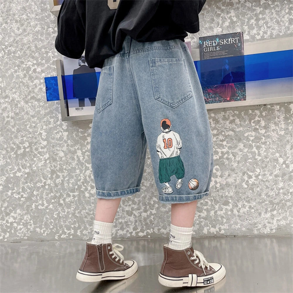 Teen Boys Shorts New Casual Alphabet Cotton Thin Denim Ffabric Children Short Jeans Clothing for Boy 4 6 8 10 12 14 16 Years