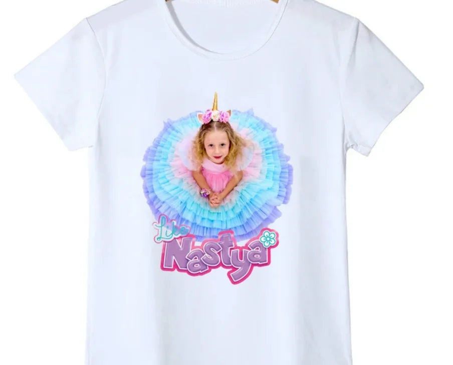 Novelty Design Girls T-Shirts Funny Nastya Cartoon Print Girls Clothes Summer Kids  Fashion Baby Tshirt Tops