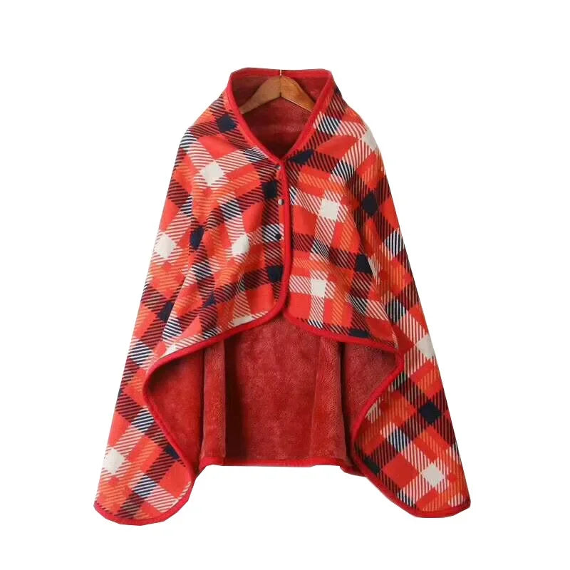 Wearable Plaid Fleece Blanket Polyester Blanket with Button Winte Warm Throws on Sofa Bed Travel Thicken Bedroom Plaids  Blanket