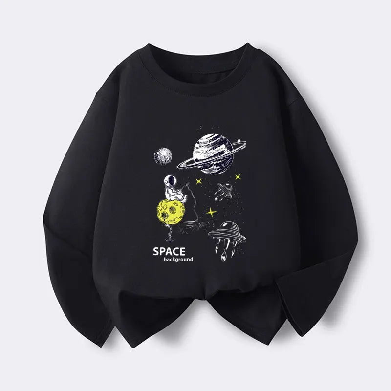 2-12 Year Cotton Boys T-shirts Explore Space Teen Tees Autumn Casual Kids Tshirts Cartoon Print Baby Boys Long Sleeves Tops Tees