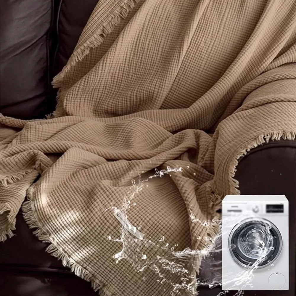 1PC Blanket 100% Cotton Sofa Towel Tassels Bed Solid Color Shawl Skin-friendly Plaid Blankets for Travel Home Bed Sofa Office