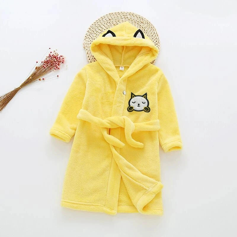 2025 Kids Hooded Flannel Bathrobe Baby Bath Bear Printed Robes Boys Girls Cute Cartoon Soft Warm Pajamas Long Sleeve Towel Robe
