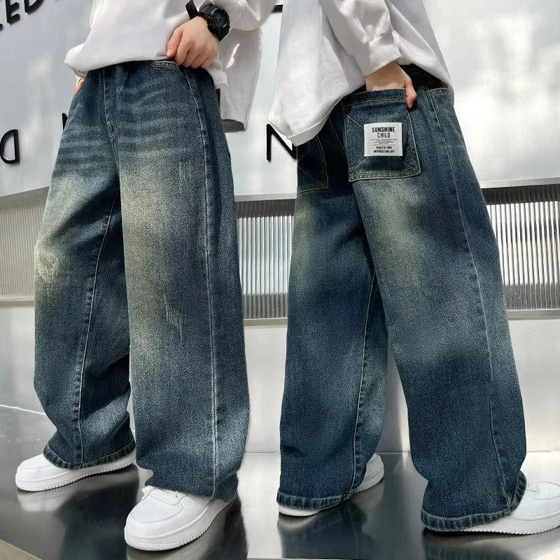 Teenage Baby Boys Clothes Jeans Spring Autumn Kids Casual Jeans for Big Boy Child Fashion Vintage Trousers Cotton Sweatpants  ﻿