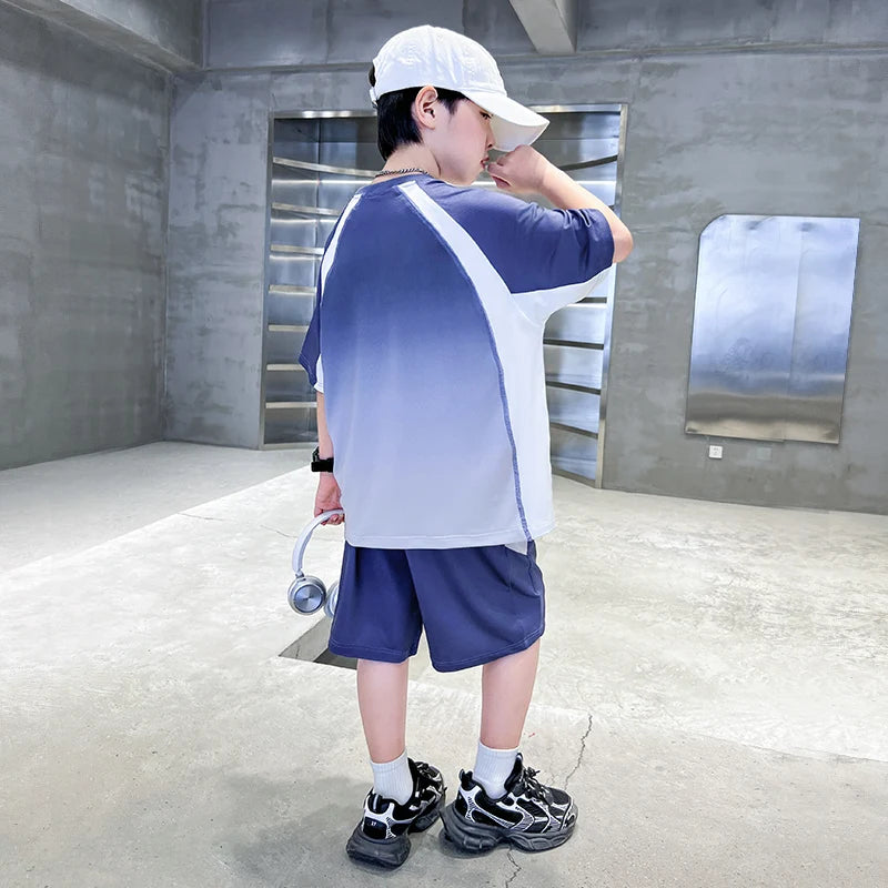 Boys 2PC/Sets For Age 5-14 Years Old Teen Child Clothing Suit New Kids Summer Short Sleeve T-Shirt + Shorts Casual Boys Outfits