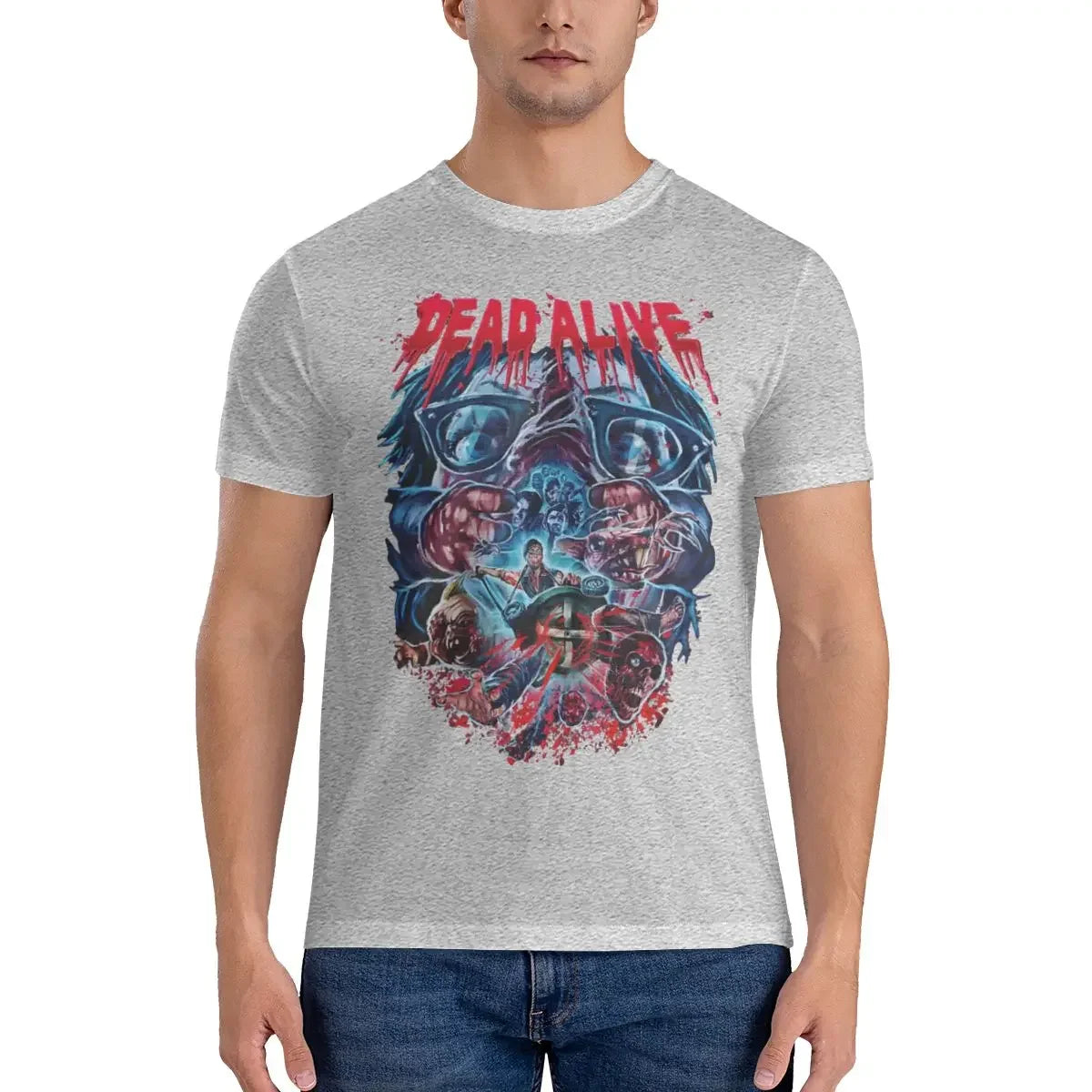 Horror Movie T-Shirts for Men Braindead Horror Movie Cool Pure Cotton Tees Round Neck Short Sleeve T Shirt Summer Clothes