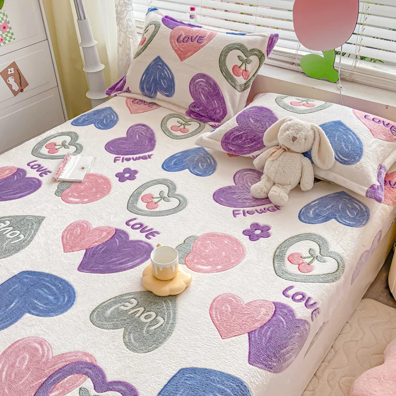 Bedspreads Milk Velvet Fitted Sheet Thick Flannel Warm Headboards All-Around Elastic Double Bed Sheets Bed Cover Mattress Cover
