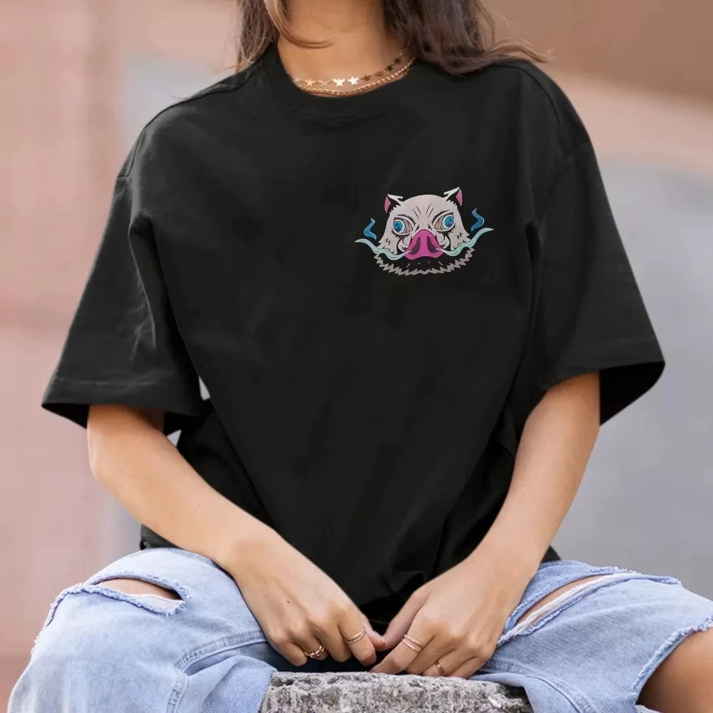 Demon Slayer Hashibira Inosuke Printing Men's and Women's Summer New Fashion Cotton Breathable Unisex Round Neck Anime T-Shirt