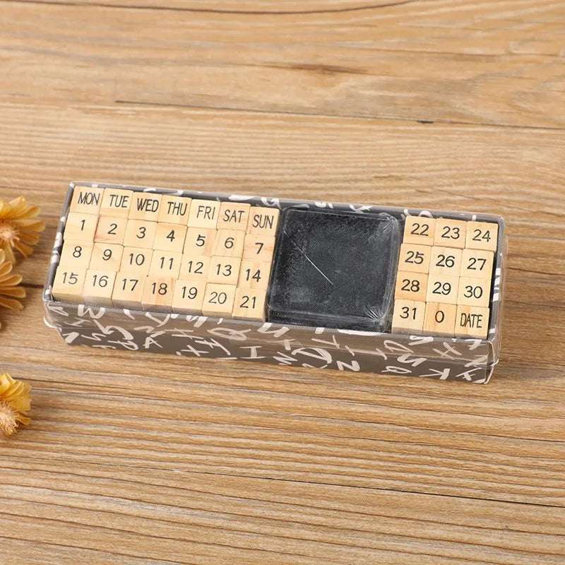 40Pcs Vintage Wooden Rubber Letter Number Symbol Stamp Seal Set with Black Ink Pad for Card Making Planner Scrapbook