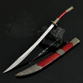22cm/8.66in Qing Dynasty Model Metal Handicraft Ornament Red Oxtail Knife with Sheath Desktop Display Peripherals Gifts for Boys