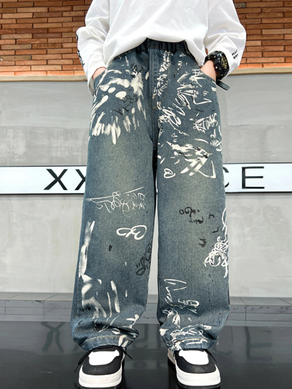 Trendy and cool graffiti jeans for older boys