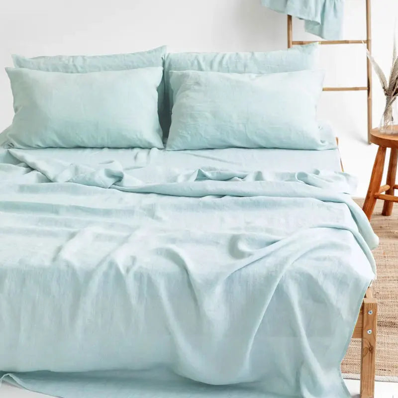 Bed Sheet Set 4 Piece 100% Pure Linen Bedding 1 Flat Sheet 1 Deep Pocket Fitted Sheet 2 Pillowcases Flax Sheets Set Bedding Set