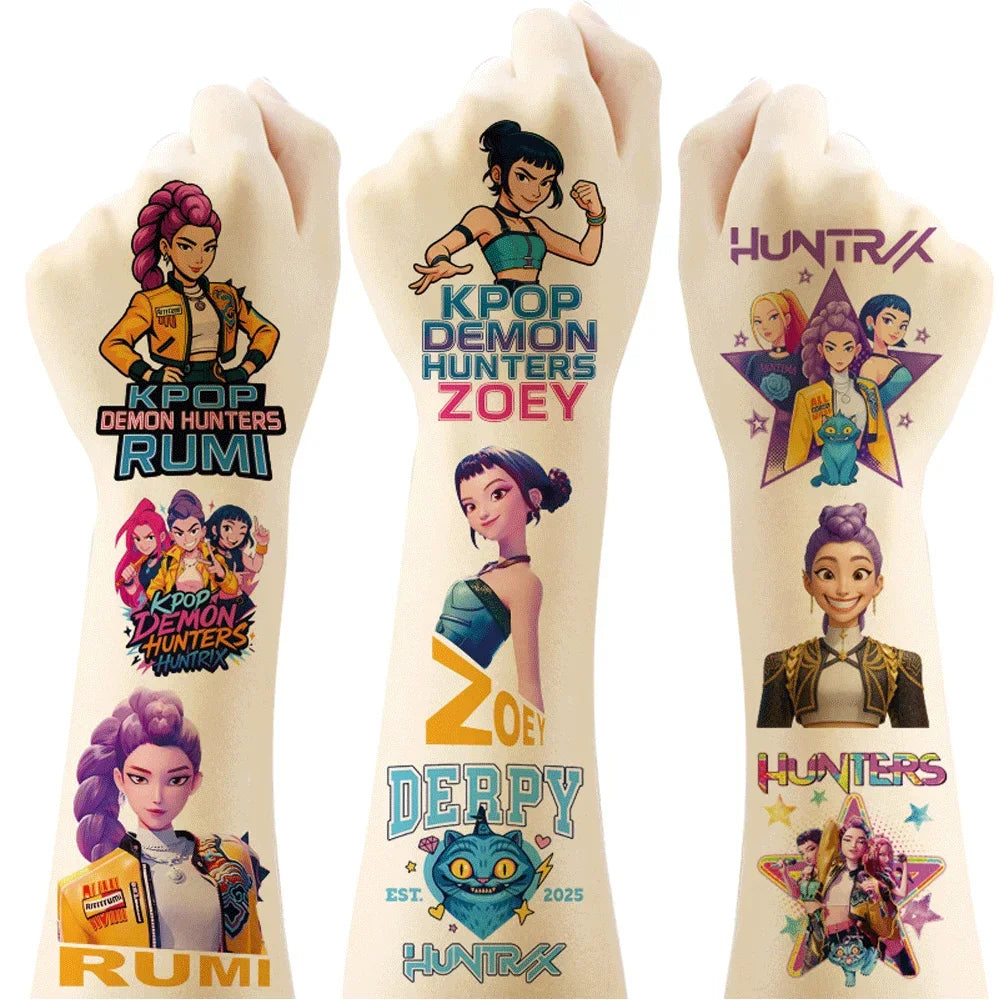 20-40pcs New Kpop Demon Hunters Tattoo Stickers HUNTRX Temporary Tattoo  Arm Decals Stickers For Kids Party Gifts