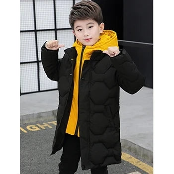 5 6 8 10 12 14 Years Big Boys Jacket Autumn Winter Plus Velvet Warm Teen Kids Jackets Fashion Mid-Length Zipper Hooded Boys Coat