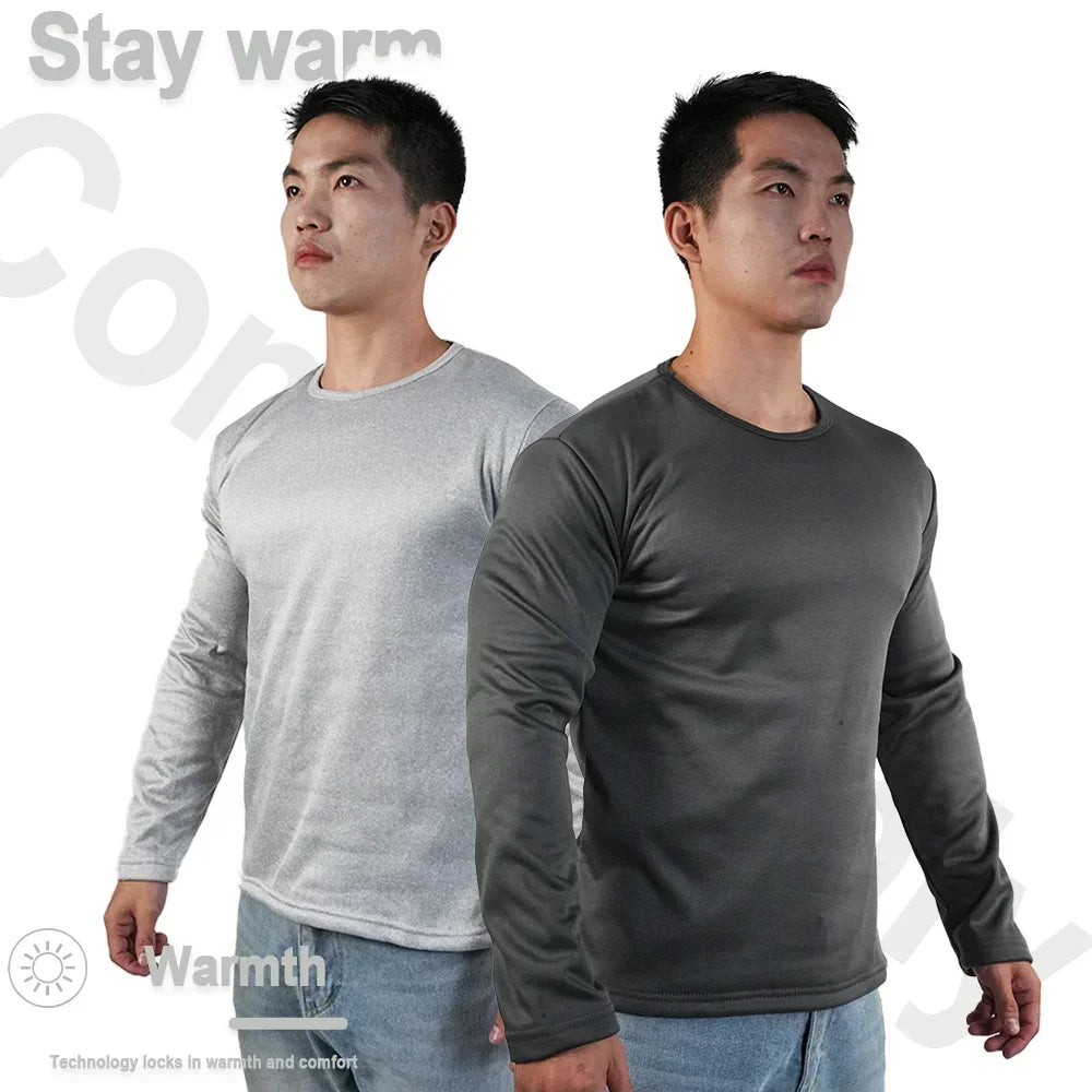 Men Thermal Underwear Tops Winter Long Sleeve T-shirt Bottoming Shirt Thick Fleece Pullover Warm Clothes Oversize O-Neck Tee