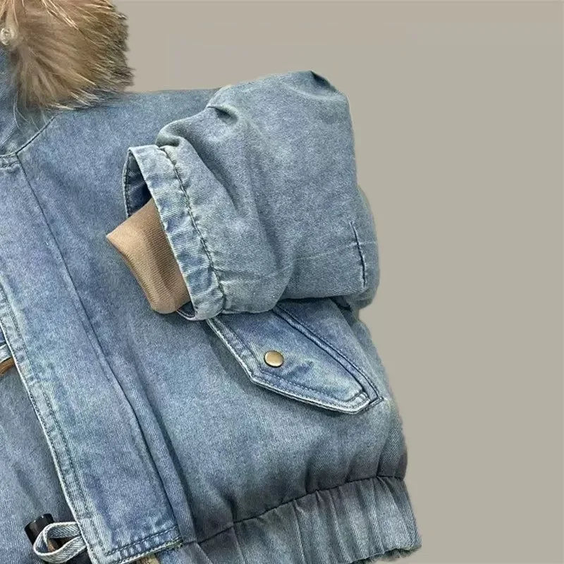 Children Boys Winter Jackets Denim Padded Outerwear Coat For 4-14Y Kids Boys Faux Fur Hooded Young Teens Boys Warm Parkas