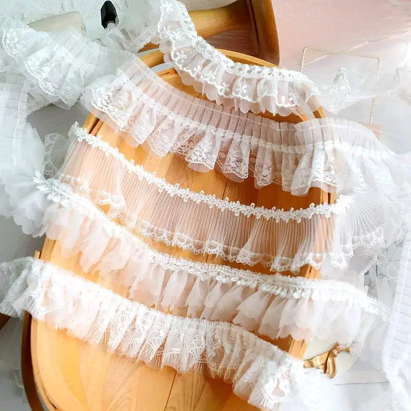 Off White Lace Ribbon Accessories Handmade DIY Extended Clothes Pleated Sewing Decorative Fabric Skirt Hem Fabric Lace Trim 1Yds