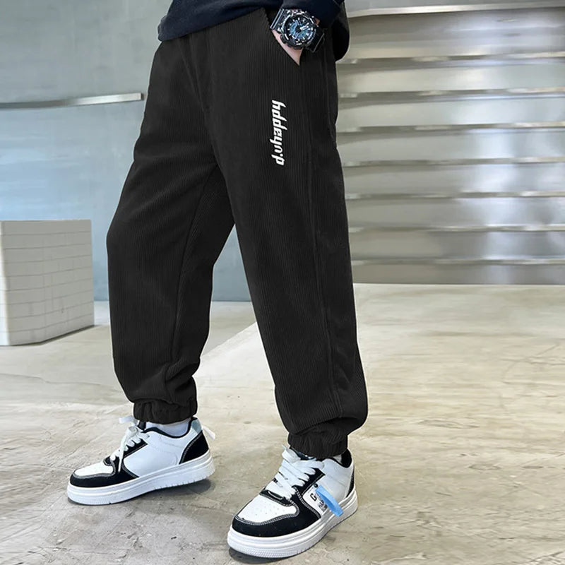 Children's Plus Velvet Pants Boys Padded Trousers Winter New Kids Elastic Waist Sweatpants Teenager Casual Fleece Clothing