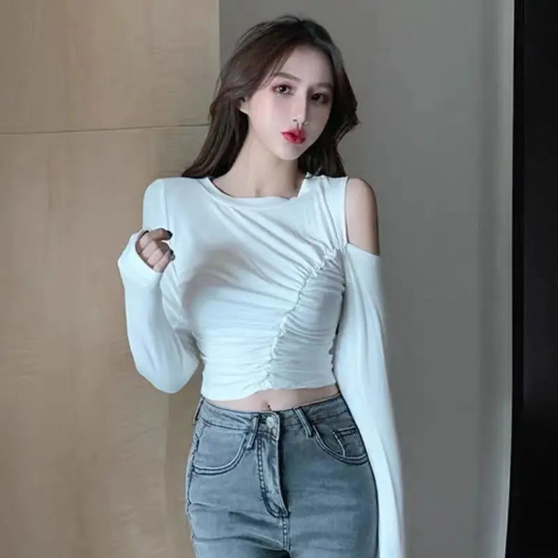 Women's T Shirts Off Shoulder Tees Sexy Plain Slim Black 2025 Tshirts 2000s Trend Female Tops Cool Wholesale Clothes Alt New In