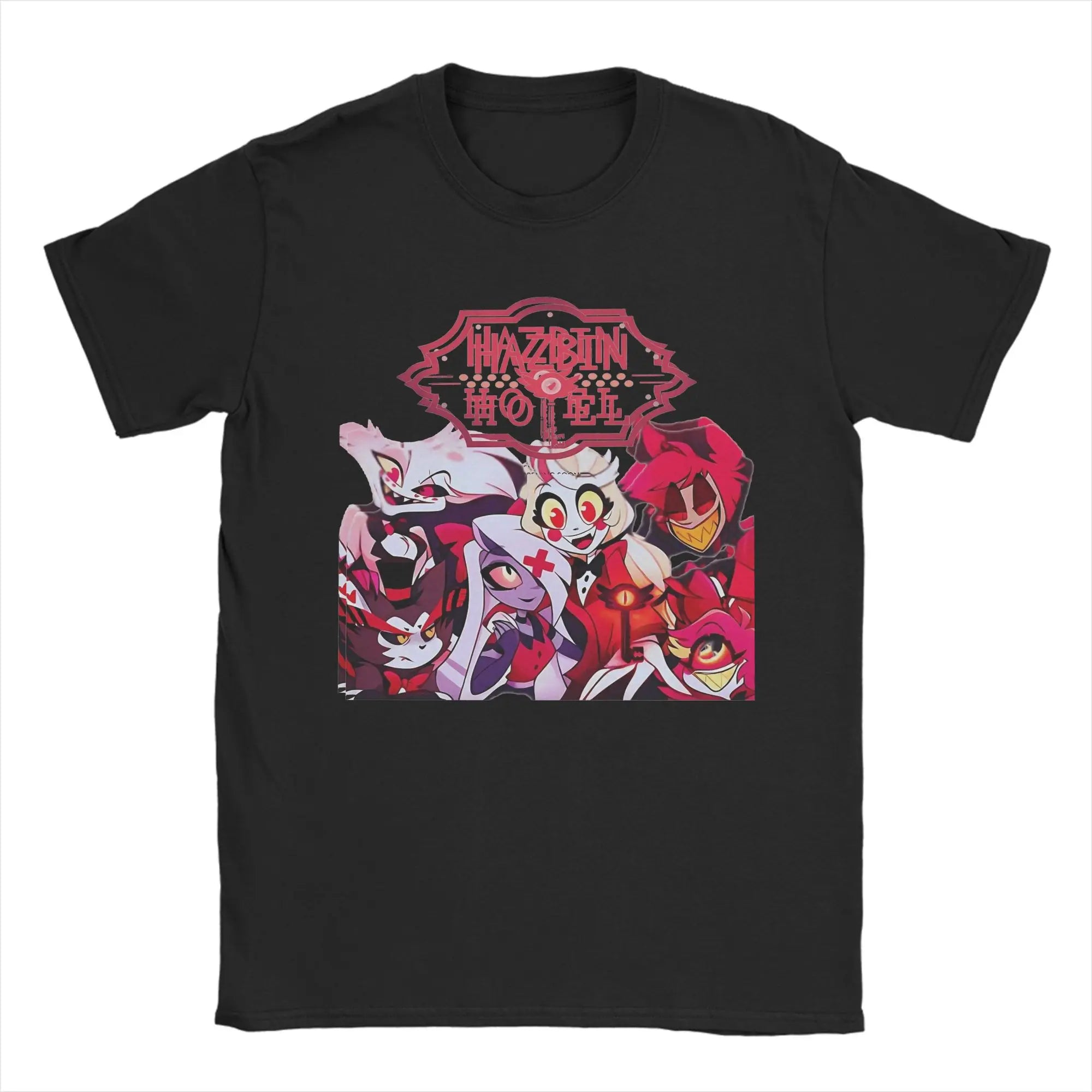 Vintage Hazbins Hotels Alastor Cartoon T Shirt Men Cotton Short Sleeve  Round Neck Summer Clothes