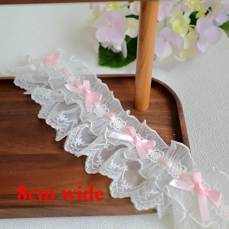 Off White Lace Ribbon Accessories Handmade DIY Extended Clothes Pleated Sewing Decorative Fabric Skirt Hem Fabric Lace Trim 1Yds
