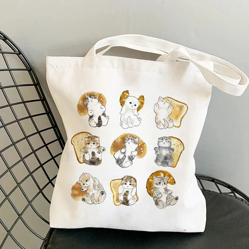 Tote Bag Shoulder Bags for Girls Fashion Canvas Bags Handbags Casual Girl Shopper Bag Kawaii Cats Cute Animal Bags Shopping Bag