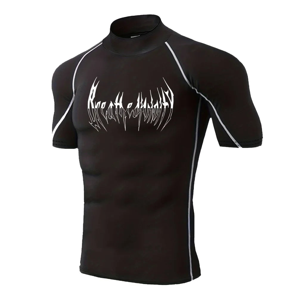 Graphic Short Sleeve Compression Shirt for Men Summer Athletic Quick Dry Tshirt Gym Workout Running Tees Tops Sporty Baselayers