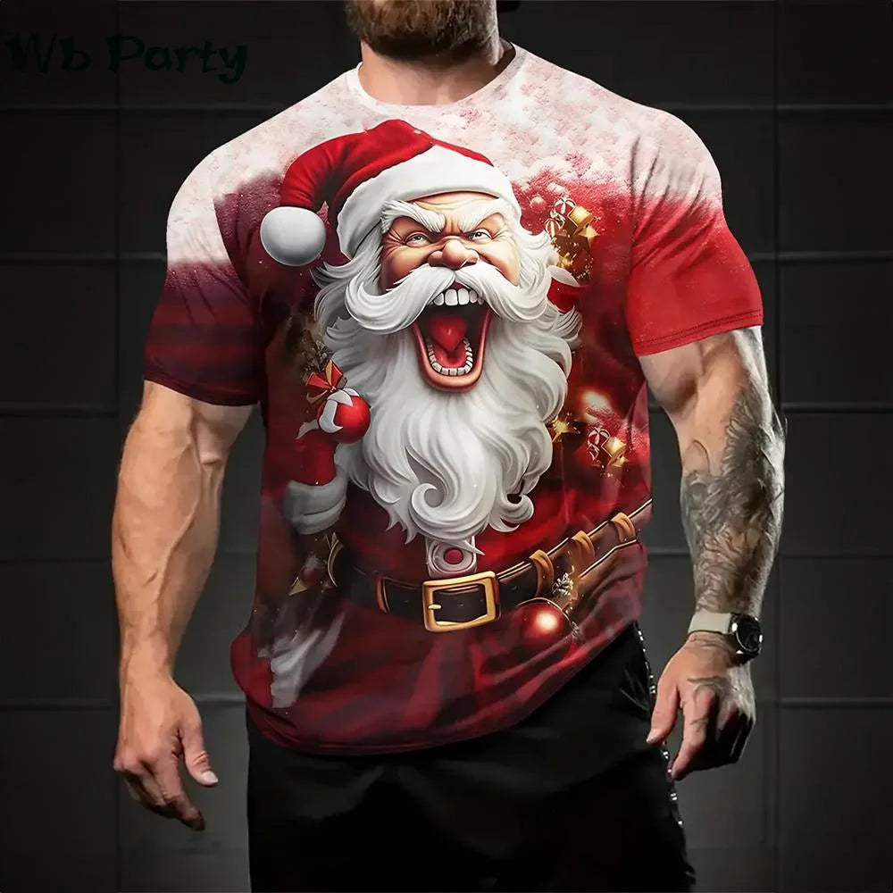 Funny Christmas T shirt Men Santa Claus Men's Clothing O-Neck Short Sleeve Tee Simple Men's T-shirt Fashion T-shirts for Men Top