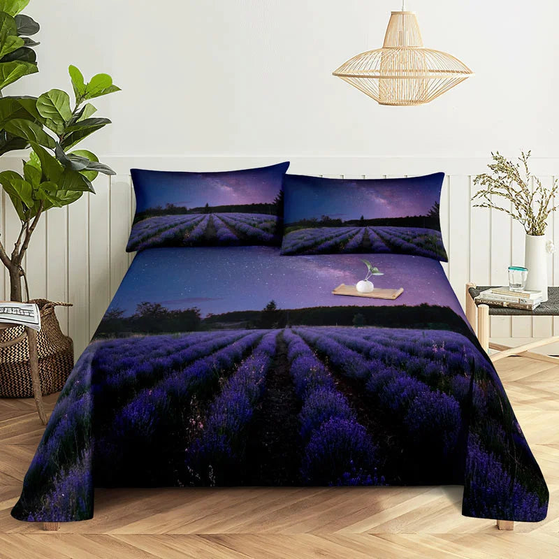 Purple Bedding Set Bed Sheet Linens Pillow Case Queen King Size Lanvender Butteryfly for Bedroom Soft Twin Full Single Double