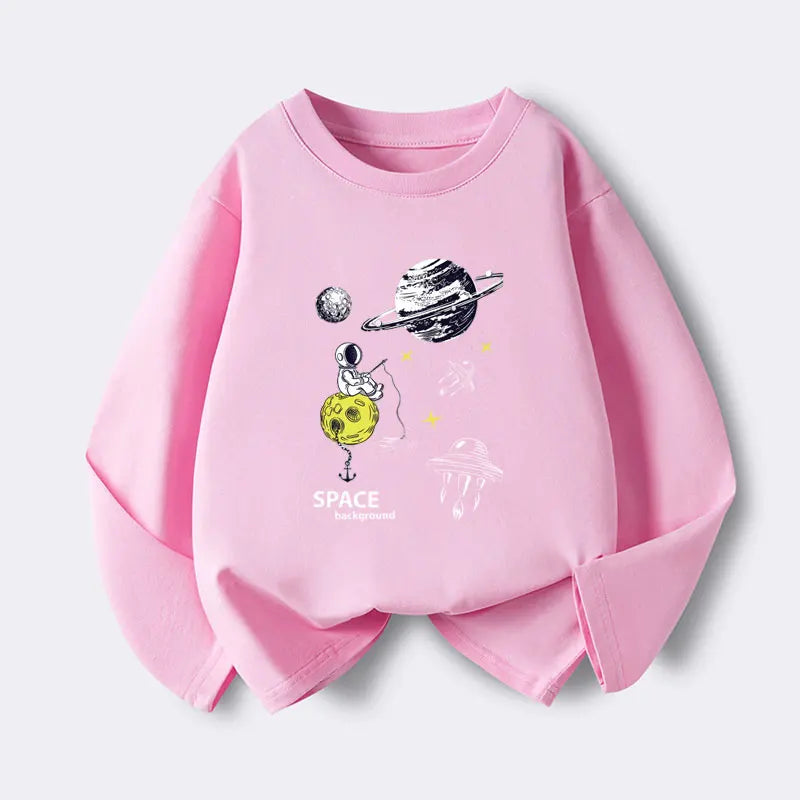 2-12 Year Cotton Boys T-shirts Explore Space Teen Tees Autumn Casual Kids Tshirts Cartoon Print Baby Boys Long Sleeves Tops Tees